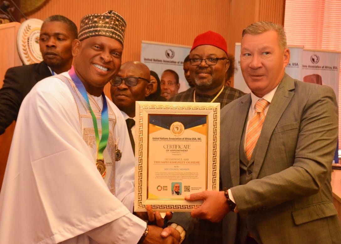 The Award Ceremony of His Eminient Ambassador Prophet Kingsley Oghene Triumph At The Federal Ministry of Foreign Affairs Abuja By The United Nations Association of Africa USA, INC.